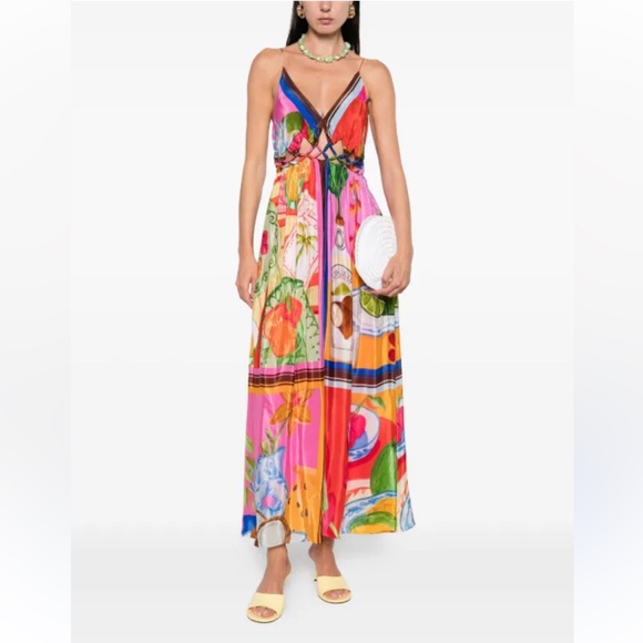 FARM Rio Dresses & Skirts - FARM Rio Multicolor Summer Picnic Macrame Yoke Maxi Dress